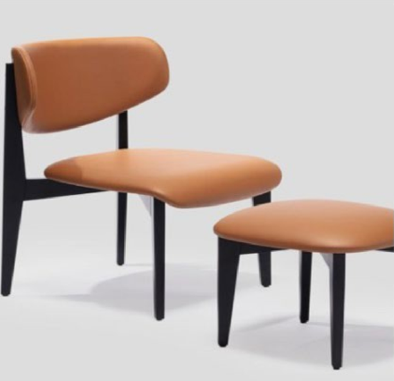 Walnut Lounge Chair & Pouf Set
